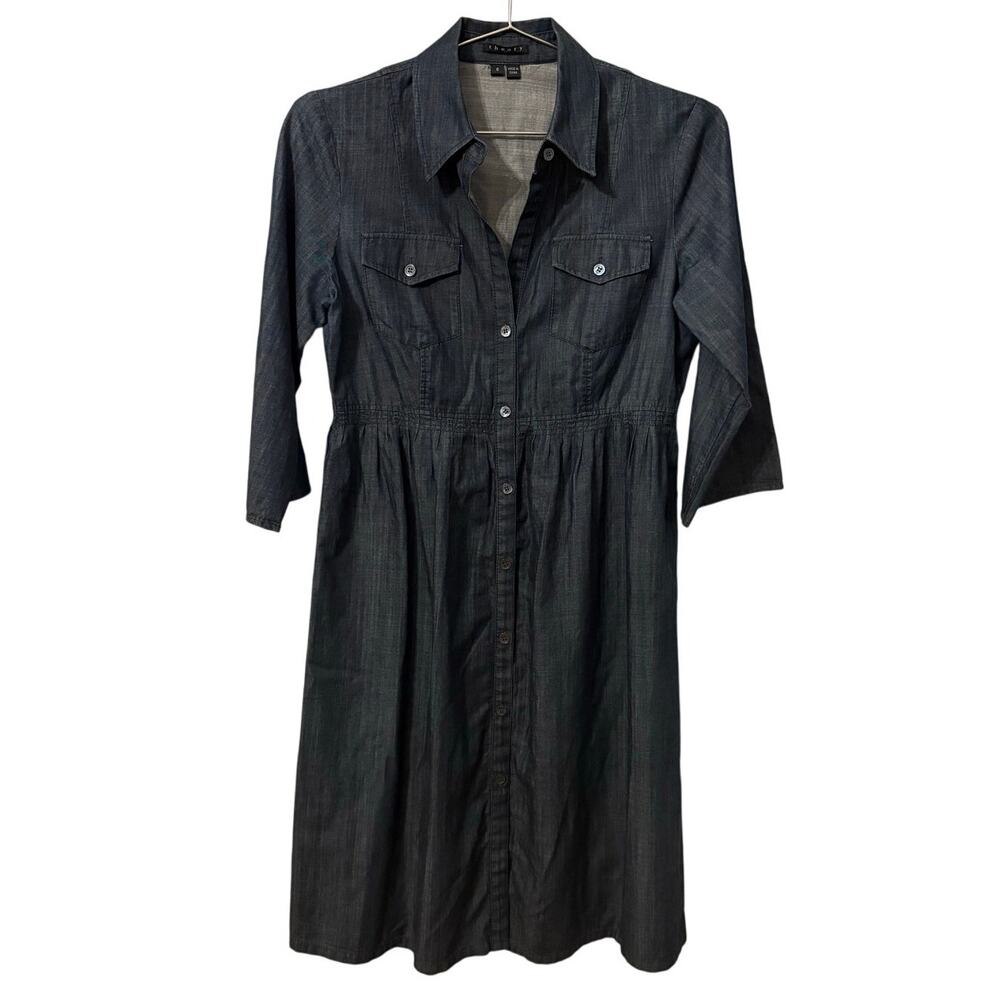 Theory Dark Indigo Button-Front Mini Shirt Dress
